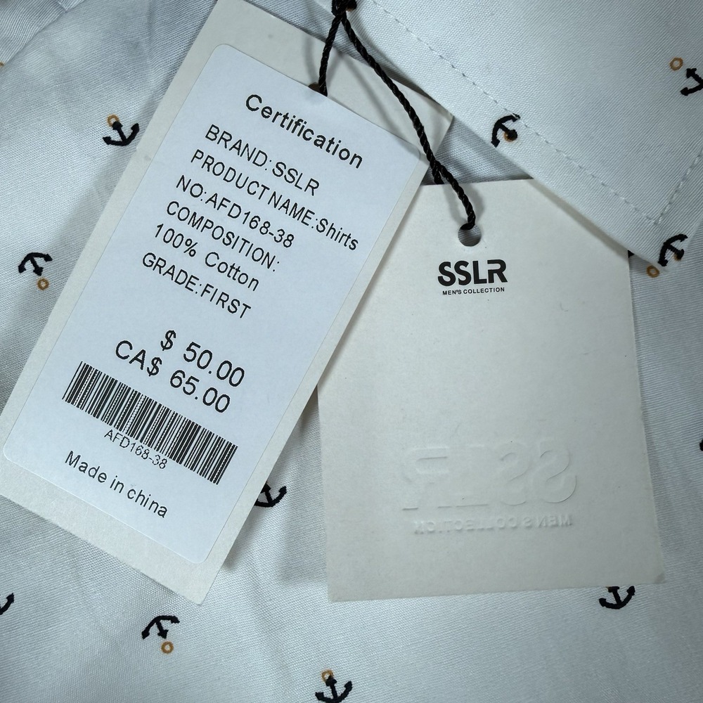 SSLR Mens‎ Anchor Print Short Sleeve Button Down Shirt White Medium NWT - Picture 3 of 12